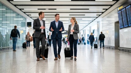 Fototapeta premium Business professionals walking through a modern airport terminal.