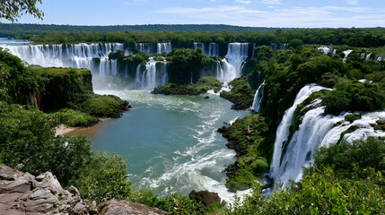 Breathtaking panorama view of Iguazu Falls from the Brazilian side showcasing stunning waterfalls and lush greenery © Thisisbest