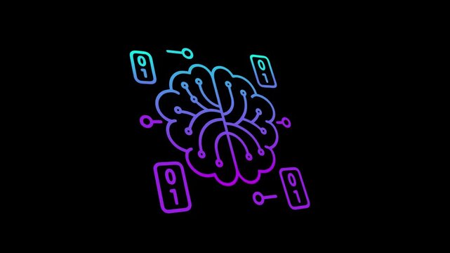 Digital Brain Outline Animation with Data Elements, Alpha Channel