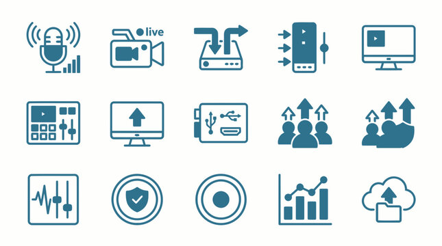 Set of modern communication and digital media flat vector icons.