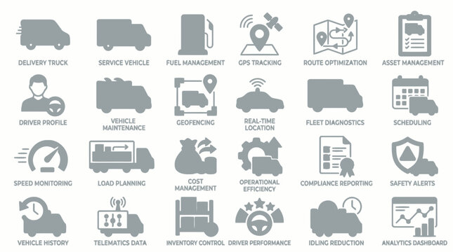 Comprehensive collection of fleet tracking and logistics business icons.