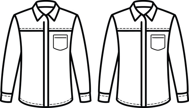Long sleeve casual shirt with chest pocket front and back view