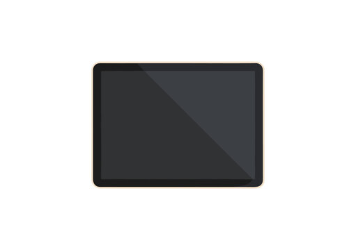A sleek black rectangle device sits on a white surface in a modern indoor setting.