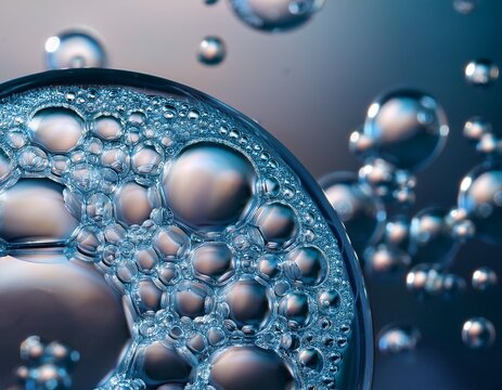 bulles de savon en macrophotographie bulles de taille variable connectees entre elles sur un fond neutre