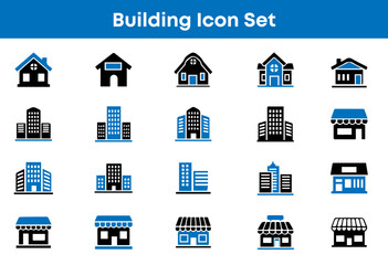 Fototapeta premium Professional Building and Architecture Icon Set: Vector UI Symbols for Real Estate, Construction, Business, and City Infrastructure Design