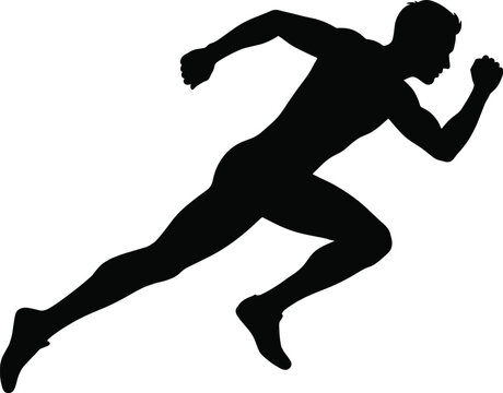 Silhouette of runner mid sprint with arms forward