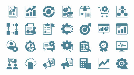 Fototapeta premium Comprehensive set of finance and business process icons for digital workflow management.