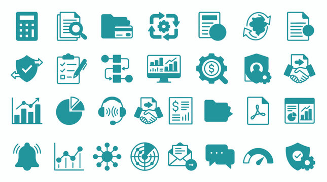 Comprehensive collection of business data analysis and management icons.