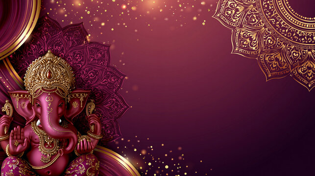 Ganesh Chaturthi social media template with ornate Indian patterns, festive gold details and clean text area professional festive design