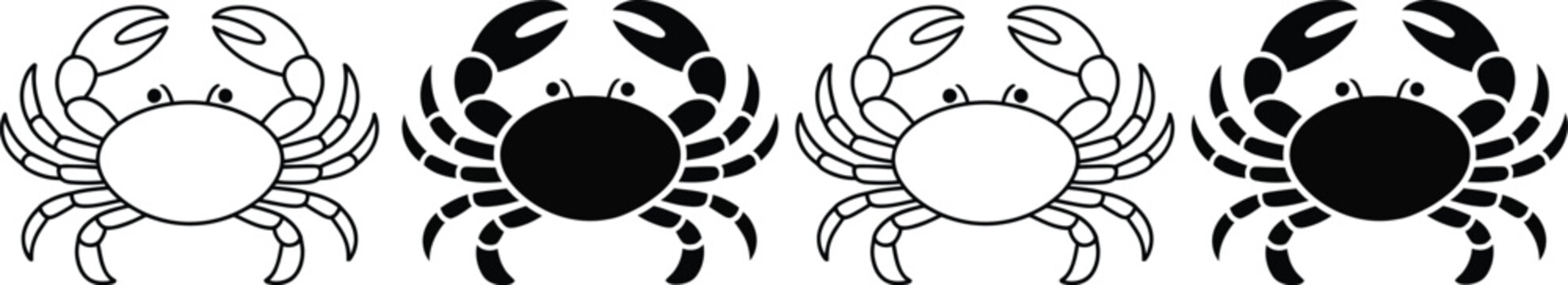 Four cartoon crabs with different facial expressions