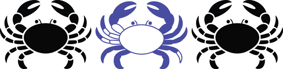 Three cartoon crabs with smiling faces on plain background © Sathi