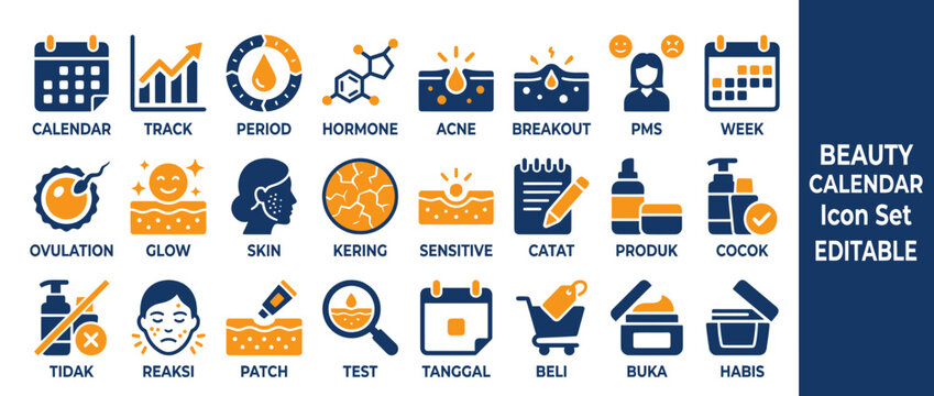 Beauty Calendar Icons: Skincare, Hormonal Cycle, Acne, Ovulation, PMS, Products