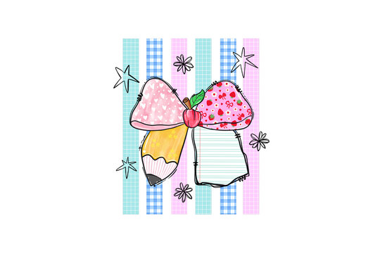 Cute Coquette Bow Pencil and Notepad Back to School Sublimation Design