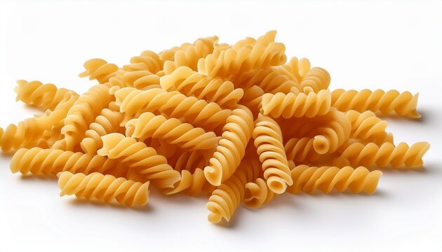 realistic dry fusilli pasta twists isolated on white background