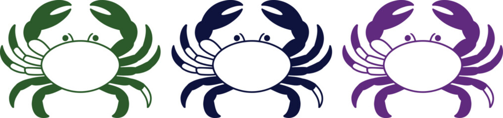 Three cartoon crabs with different colors facing each other © Sathi