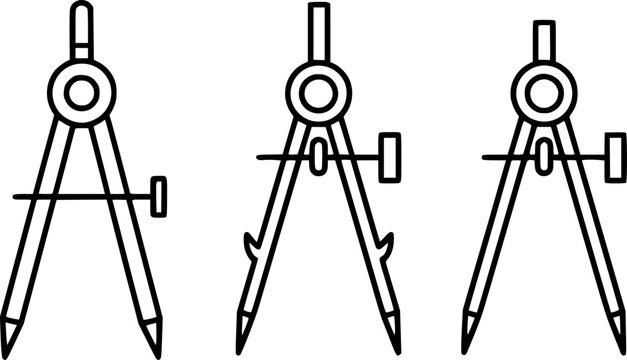 A set of three drafting compasses for geometry, technical and architectural work