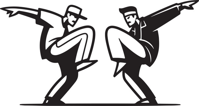 Hip hop dance battle icon, two street dancers facing each other