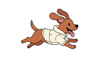 Obraz premium Energetic brown dog wearing a white shirt running happily with its ears flying and tongue out on a clean white background.