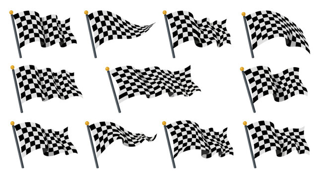 Wavy racing checker flag vector illustration, a collection of dynamic checkered flags in motion, perfect for sports and speed themes