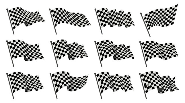 Set of waving checkered racing flags, vector illustration for motorsport and victory celebration