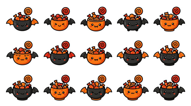 Halloween cauldron filled with candy and sweets in a spooky bat themed yu 89 setting