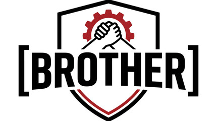 Naklejka premium Brother logo with fist and gear