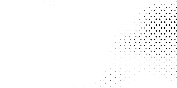 Fading triangle halftone texture gradient pattern. Abstract diagonal geometric background. Tech mosaic triangular halfton gradation. Vector vanishing corner arrow wallpaper for banner, booklet, poster