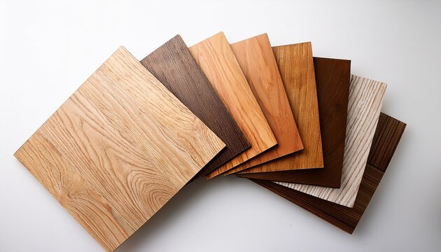 white background featuring a variety of wood veneer samples for home decor choices