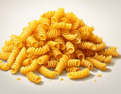 yellow rotini pasta isolated on white background generative ai