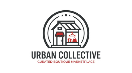 Fototapeta premium Urban Collective logo features a boutique marketplace with shop and products