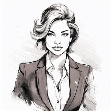 Professional woman character drawing with confident expression