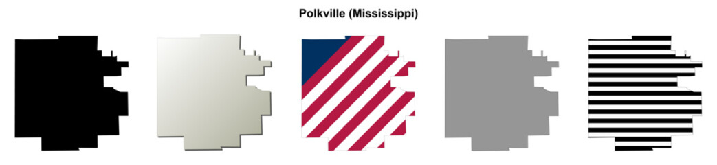 Fototapeta premium Polkville (Mississippi) blank outline map set