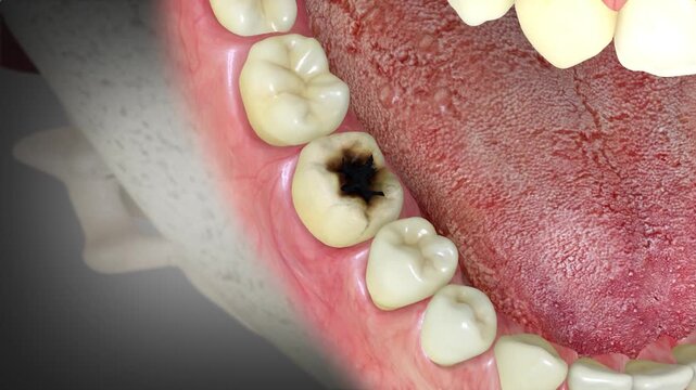 Dental cavity in molar tooth -A Close View in 3D animation