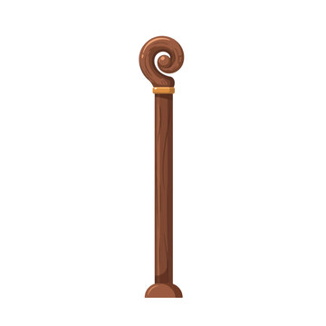 Traditional wooden shepherd staff with spiral for fantasy costume or historical roleplay accessory isolated