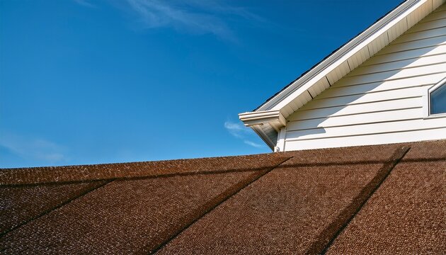 white vinyl siding and gutters on a house exterior under clear blue sky residential building architecture detail roof eaves and downspout visible home exterior protection system