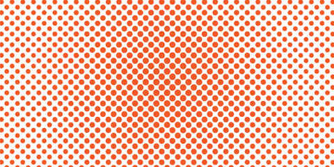 Obraz premium features a repeating geometric pattern of bright orange polka dots set against a clean white background. The dots vary in size, growing larger and 
