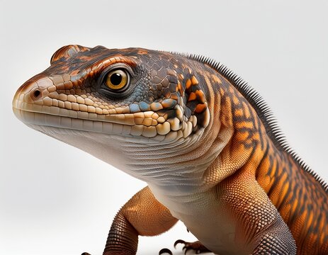 a professional ultra high resolution 3d photorealistic render of a gila monster heloderma suspectum isolated on a solid white background the lizard is shown in a full body side profile featurin