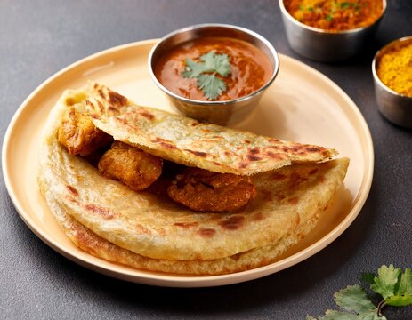 traditional layered parotta prepared from maida flour with chicken curry