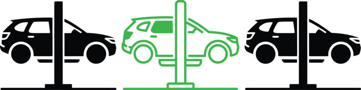 Car being lifted by tow truck on green platform