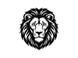 Obraz premium Majestic lion head portrait in black and white silhouette against a clean white background silhouette