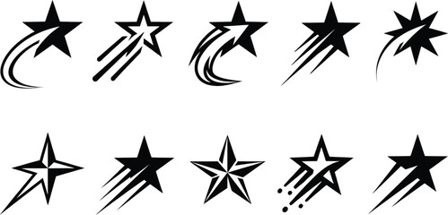 Collection of black star icons with motion trails © MDZiaul