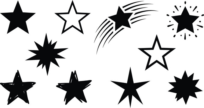 Collection of various black star shapes
