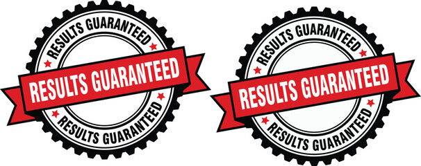 Obraz premium Guaranteed results stamp icons with red ribbon and gear shape