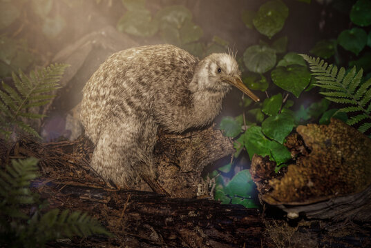 Kiwi Bird in Its Natural Habitat, New Zealand Wilderness Landscape
