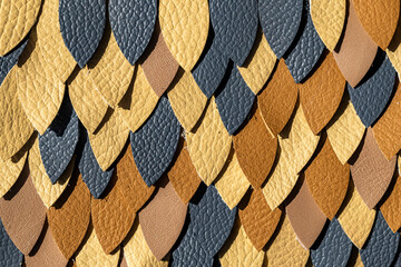 Multicolor Leather Scale Pattern Texture Background Blue Gold Brown Overlapping Pieces © Alexander Ruiz
