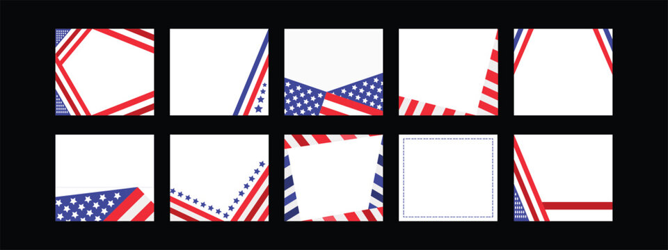 Patriotic July Fourth Square Social Media Post Blank Banner USA Flag Stars Background Template Pack