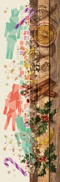 Abstract artistic christmas background featuring nutcracker silhouettes and traditional holiday spices