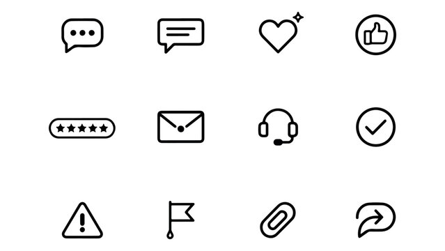 Comprehensive customer service and technical support line icons set including headset rating stars flag attachment and message alert for help center use.