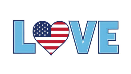 Fototapeta premium American Flag Heart Love Text on White Background