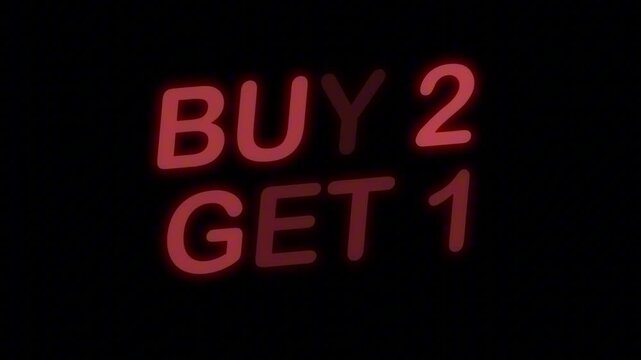 Bold Red Neon Banner 'BUY 2 GET 1' Seamless Loop on Transparent Alpha Channel, Great for BOGO and eCommerce Campaigns